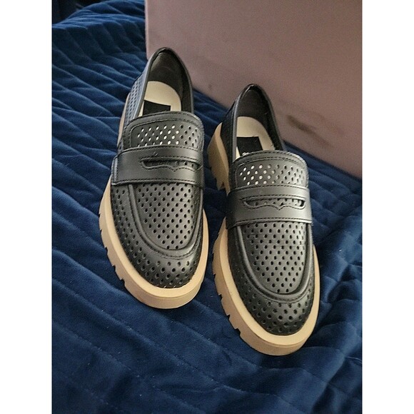 Dolce Vita Shoes - Dolce Vita Womens Perforated Chunky Loafers Size 5 M Black Vegan Shoes